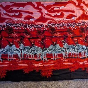 Vibrant Red, Black Zebra Lightweight Cotton Beach Wrap Around 57' X 44' Length